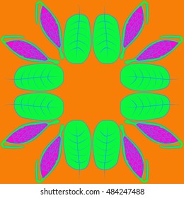 Circular pattern with  stylized    fruits, leaves. Hand drawn.