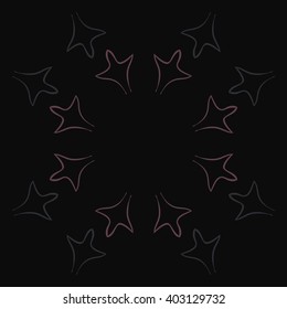 Circular pattern of stylized  motif,gothic lily,leaves, floral,copy space. Hand drawn.