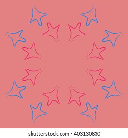 Circular pattern of stylized  motif,gothic lily,leaves, floral,copy space. Hand drawn.