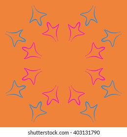 Circular pattern of stylized  motif,gothic lily,leaves, floral,copy space. Hand drawn.