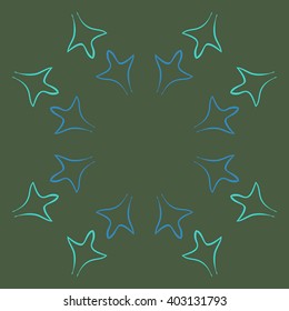 Circular pattern of stylized  motif,gothic lily,leaves, floral,copy space. Hand drawn.