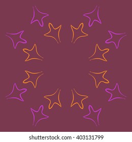 Circular pattern of stylized  motif,gothic lily,leaves, floral,copy space. Hand drawn.