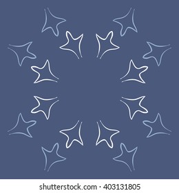 Circular pattern of stylized  motif,gothic lily,leaves, floral,copy space. Hand drawn.