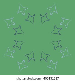 Circular pattern of stylized  motif,gothic lily,leaves, floral,copy space. Hand drawn.