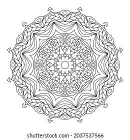 Circular pattern table and floor inlay pattern. Abstract ornament with many details and geometry elements in form of mandala. Vector illustration for coloring book, Henna, Mehndi, decoration.