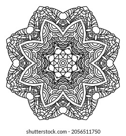 Circular pattern table and floor inlay pattern. Abstract ornament with many details and geometry elements in form of mandala. Vector illustration for coloring book, henna, mehndi, decoration