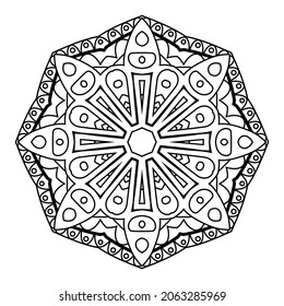 Circular pattern table and floor inlay pattern. Abstract ornament with many details and geometry elements in form of mandala. Vector illustration for coloring book, henna, mehndi, decoration