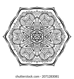 Circular pattern table and floor inlay pattern. Abstract ornament with many details and geometry elements in form of mandala. Vector illustration for coloring book, henna, mehndi, decoration