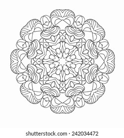 Circular pattern of traditional motifs and ancient oriental ornaments. Hand drawn background. 