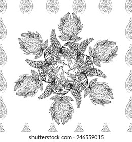 Circular pattern of traditional motifs and ancient oriental ornaments. Hand drawn background. Can be used for banner, invitation, wedding card, scrapbooking and others. Round ornament pattern.