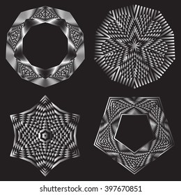 The circular pattern - vector design elements. Vector graphic elements for design. Geometric fashion pattern. Vector star, snowflake, round pattern. Mandala. A set of four elements