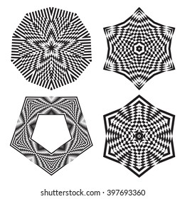 The circular pattern - vector design elements. Vector graphic elements for design. Geometric fashion pattern. Vector star, snowflake, round pattern. Mandala. A set of four elements