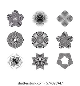 The circular pattern, vector design elements. Geometric fashion pattern. Vector star, snowflake, round pattern. Mandala, halfton. A set of 9 elements.