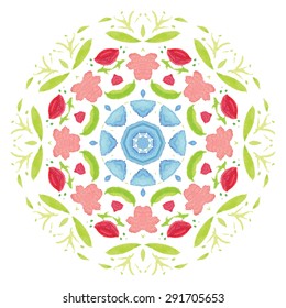 Circular pattern watercolor flower