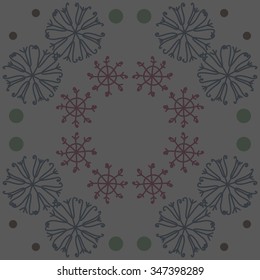 Circular pattern  of winter  motif, doodles, snowflakes,ellipses,  spirals. Hand drawn.