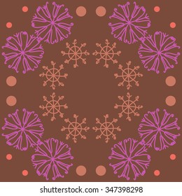 Circular pattern  of winter  motif, doodles, snowflakes,ellipses,  spirals. Hand drawn.