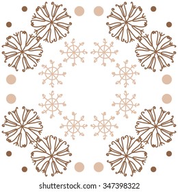 Circular pattern  of winter  motif, doodles, snowflakes,ellipses,  spirals. Hand drawn.