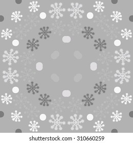 Circular pattern of winter motif, snowflakes, ellipses stars.