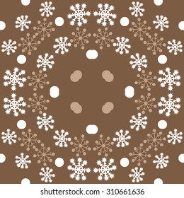 Circular pattern of winter motif, snowflakes, ellipses stars.