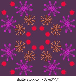 Circular   pattern  of  winter  motifs, doodles,  snowflakes, stars. Hand drawn.