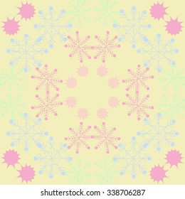 Circular   pattern  of  winter  motifs, doodles,  snowflakes, stars, ellipses. Hand drawn.