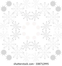 Circular   pattern  of  winter  motifs, doodles,  snowflakes, stars, ellipses. Hand drawn.