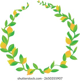 Circular pattern wreath branch lemon. Lemon tree. Beautiful basic for design printing, poster design element