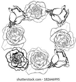 Circular pattern wreath of roses, monochrome