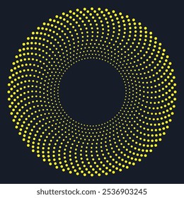 A circular pattern of yellow dots creating a spiral design on a dark background.