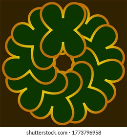


Patrón circular de flores verdes recubiertas de oro amarillo contra fondo marrón