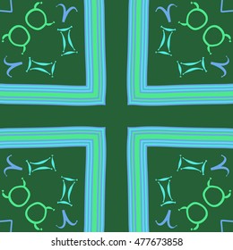 Circular pattern with zodiac, cross. Hand drawn.