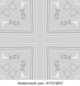 Circular pattern with zodiac, cross. Hand drawn.