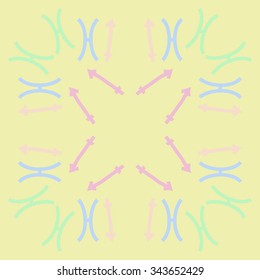 Circular   pattern  of zodiac  motif, doodles, objects, Sagittarius,Pisces signs. Hand drawn.