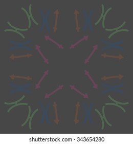Circular   pattern  of zodiac  motif, doodles, objects, Sagittarius,Pisces signs. Hand drawn.