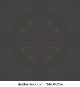 Circular   pattern  of zodiac  motif, doodles, objects, Lions,Pisces signs. Hand drawn.