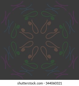 Circular   pattern  of zodiac  motif, doodles, objects, Lions,Pisces signs. Hand drawn.