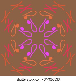 Circular   pattern  of zodiac  motif, doodles, objects, Lions,Pisces signs. Hand drawn.