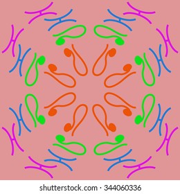 Circular   pattern  of zodiac  motif, doodles, objects, Lions,Pisces signs. Hand drawn.