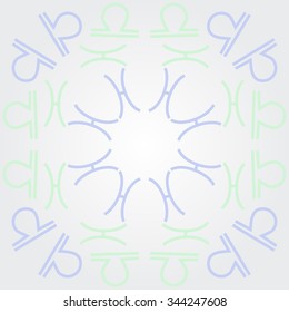 Circular  pattern  of zodiac  motif, doodles, objects, Libra,Pisces signs. Hand drawn.
