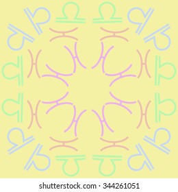 Circular  pattern  of zodiac  motif, doodles, objects, Libra,Pisces signs. Hand drawn.