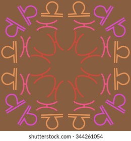 Circular  pattern  of zodiac  motif, doodles, objects, Libra,Pisces signs. Hand drawn.
