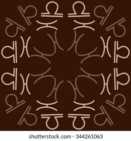 Circular  pattern  of zodiac  motif, doodles, objects, Libra,Pisces signs. Hand drawn.