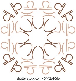 Circular  pattern  of zodiac  motif, doodles, objects, Libra,Pisces signs. Hand drawn.