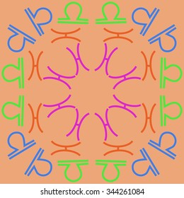 Circular  pattern  of zodiac  motif, doodles, objects, Libra,Pisces signs. Hand drawn.