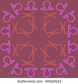 Circular  pattern  of zodiac  motif, doodles, objects, Libra,Pisces signs. Hand drawn.