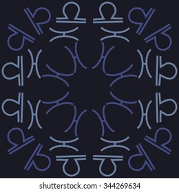 Circular  pattern  of zodiac  motif, doodles, objects, Libra,Pisces signs. Hand drawn.