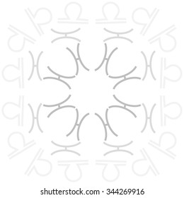 Circular  pattern  of zodiac  motif, doodles, objects, Libra,Pisces signs. Hand drawn.