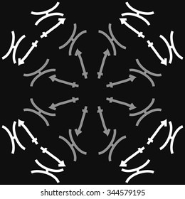 Circular pattern  of zodiac  motif, doodles, objects, Sagittarius,Pisces signs. Hand drawn.