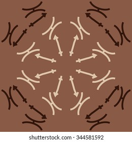Circular pattern  of zodiac  motif, doodles, objects, Sagittarius,Pisces signs. Hand drawn.