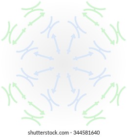 Circular pattern  of zodiac  motif, doodles, objects, Sagittarius,Pisces signs. Hand drawn.